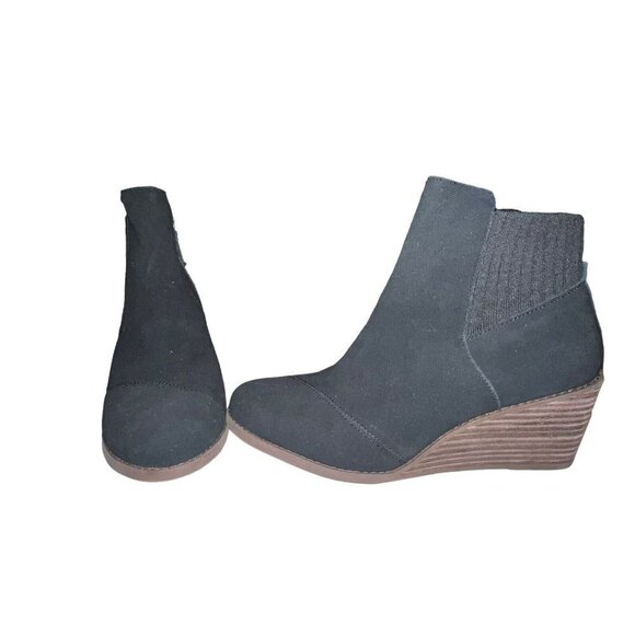 Toms Sadie Wedge Ankle Boots,‎ Women's Size 9.5 Suede Leather Black Side Zip - Picture 1 of 10